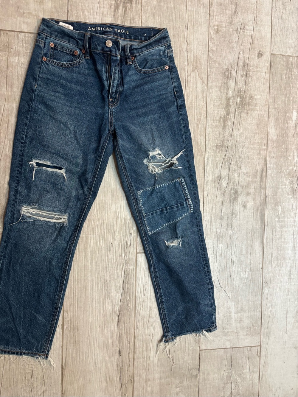 American Eagle Outfitters Dark Blue Distressed Boyfriend Jeans